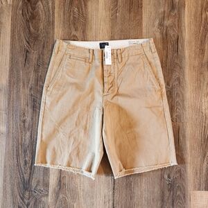 J Crew Golden Tan Khaki Raw Hem Button Fly Shorts Mens 30 NWT